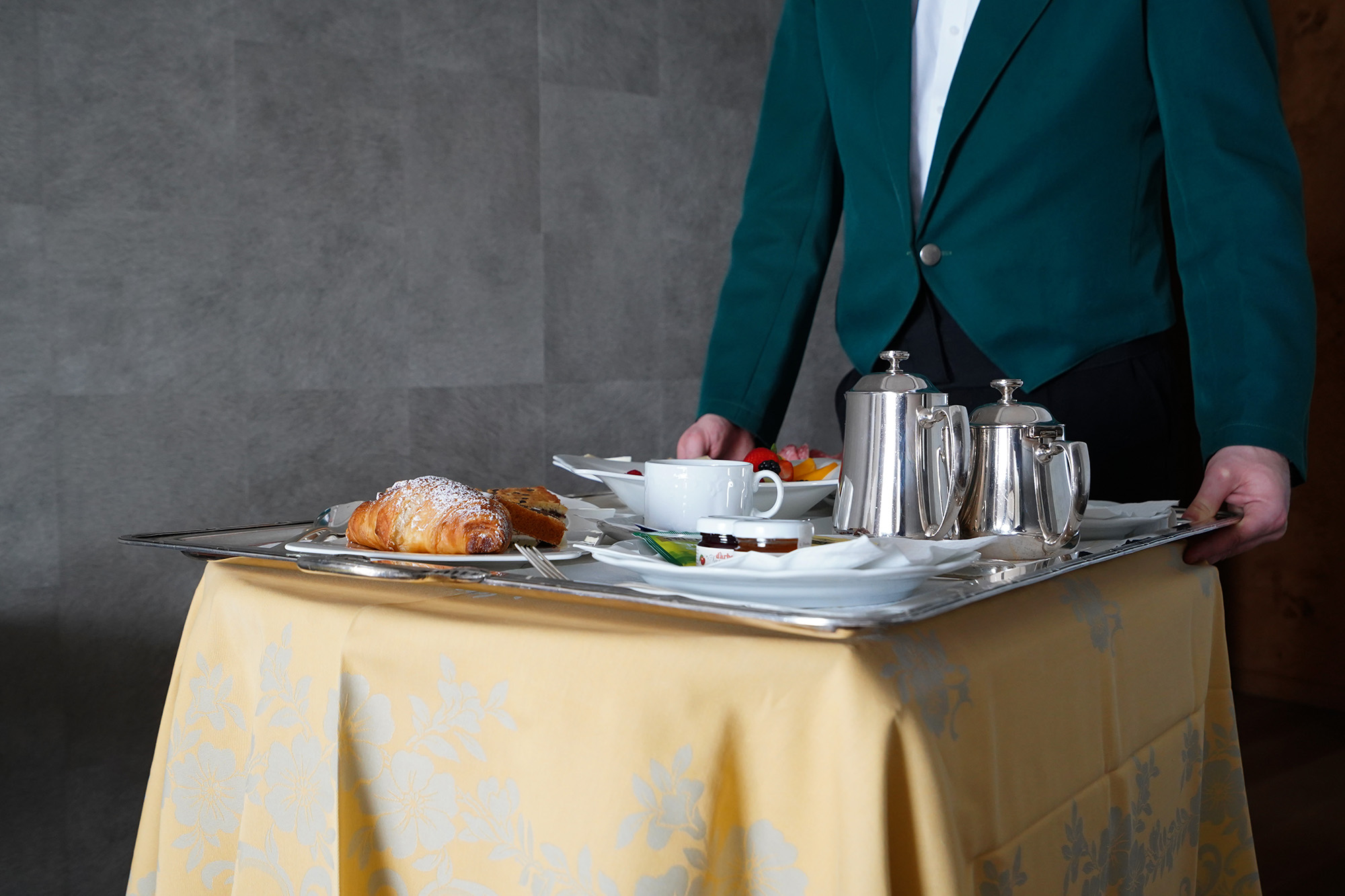 view breakfast served table inside suite hotel